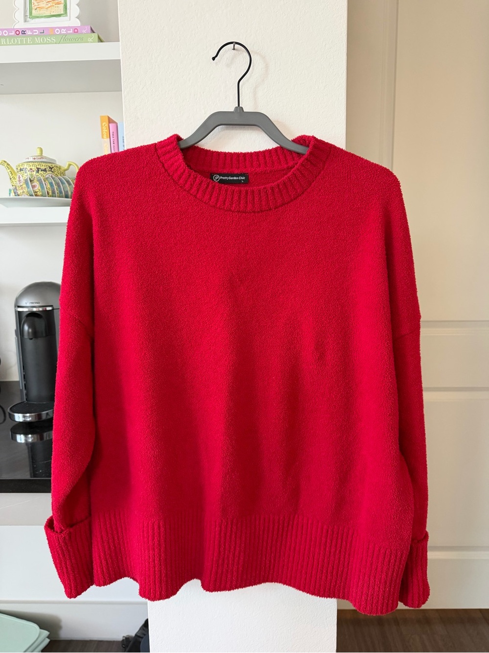 Women’s Red Crewneck Sweater with Cuffed Sleeves
